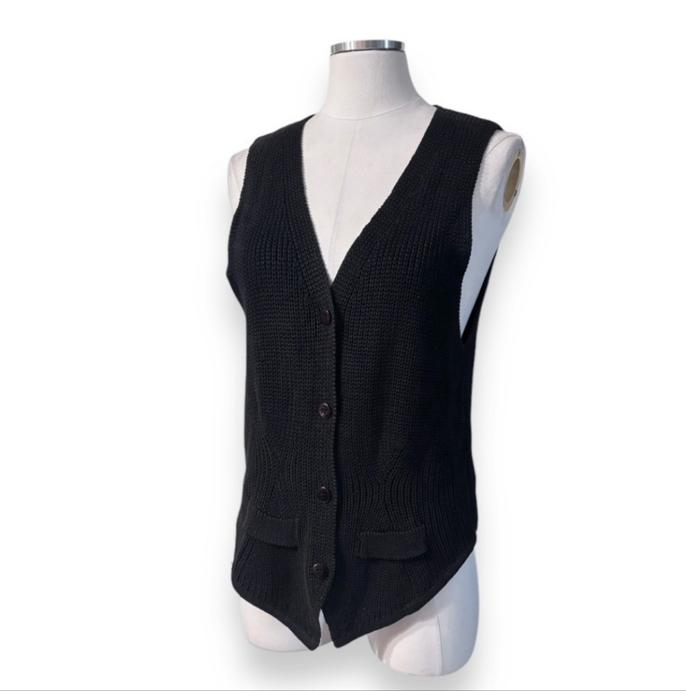 RAFAELLA Black Knit Button Front Sweater Vest VINTAGE
